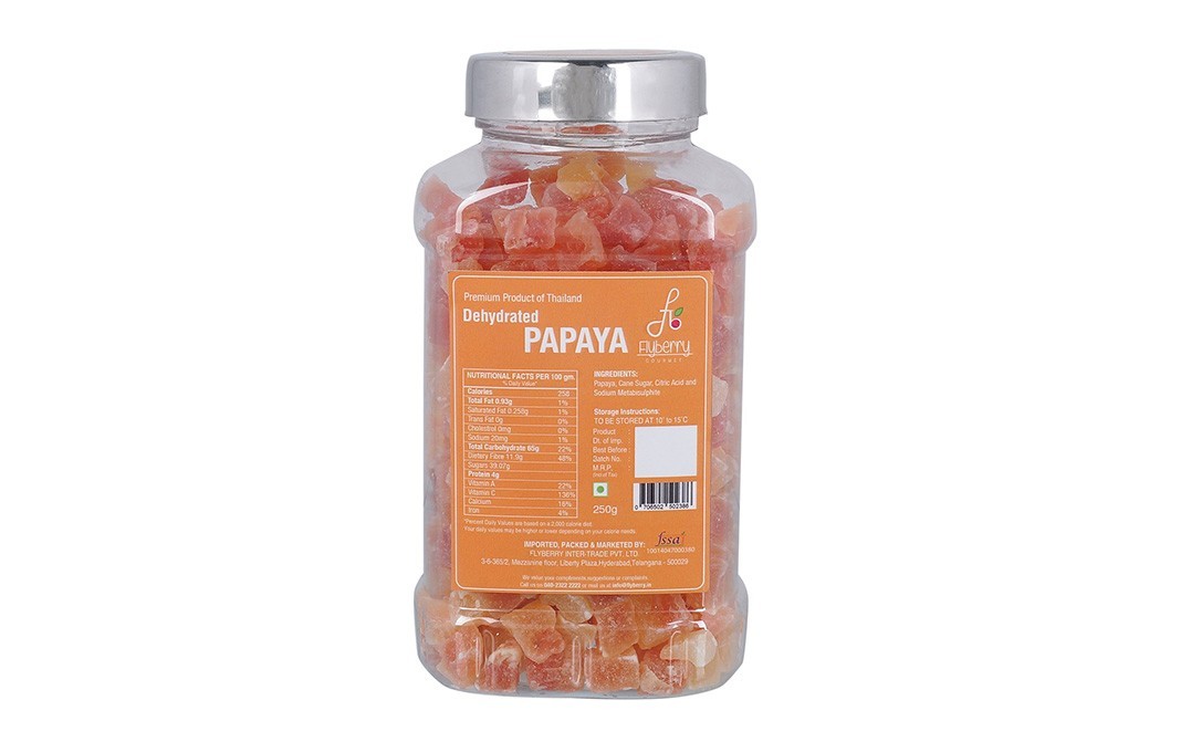 Flyberry Gourmet Dehydrated Papaya    Plastic Jar  250 grams